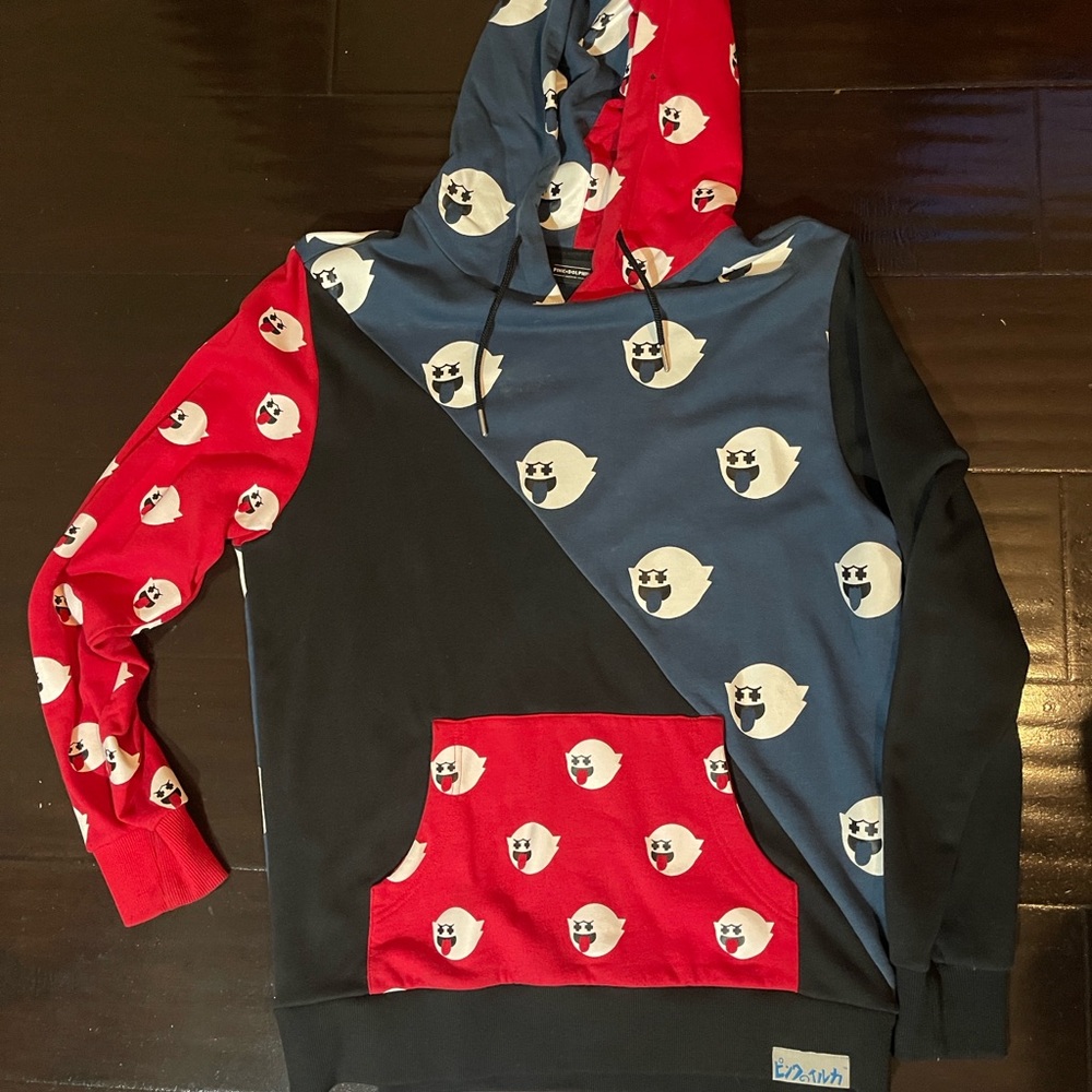 Pink Dolphin Red and Blue Color Blocked Hoodie Sweater
